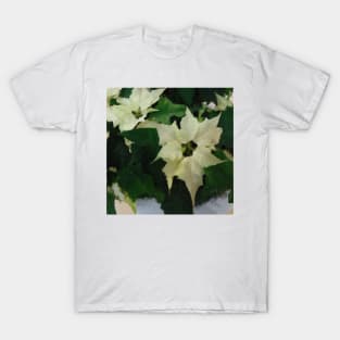 White Poinsettia Watercolor Flower  - Christmas Holiday Florals T-Shirt